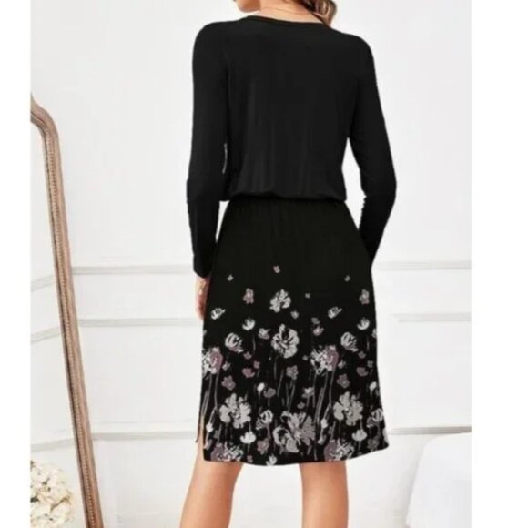 Simier Fariry Black Floral Fairy Short Sleeve Dress: XL - Picture 3 of 6